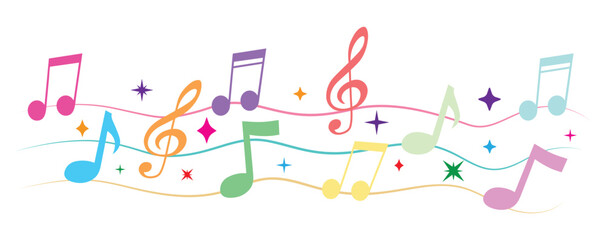 Musical notes pattern line. Decorative element for different holidays. Musical border line, festive design decor Vector Illustration.