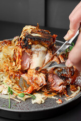 Hearty Entrée with Exposed Bone and Red Sauce