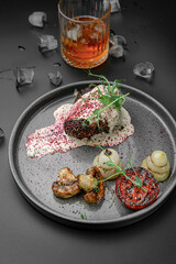 Steak and Onions with Studio Composition