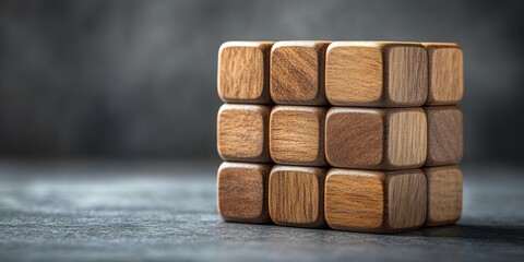 Wooden cube block puzzle shaped as home wide banner with copyspace area - Generative AI