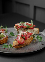 Bruschetta Closeup with Modern Rustic Garnish