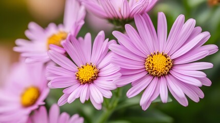 Fototapeta premium Closeup of Delicate Light Pink Aster Flowers in Bloom