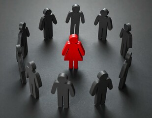 Leadership, Diversity, Inclusion, Red Woman, Black Figures, Circle, Team, Power, Difference, Unity