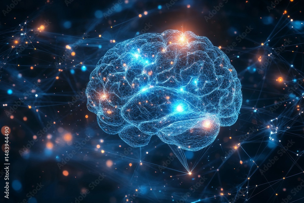 Poster neural networks and communication with human brain concept