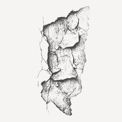 Cracked Wall Texture: Detailed black and white rendering of a textured, weathered wall with prominent cracks, symbolizing age and decay.