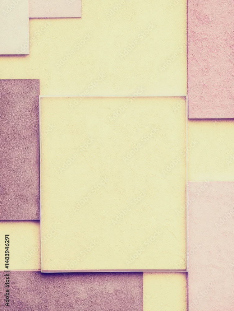 Poster abstract composition of textured geometric shapes in pastel colors creating visual contrast and dept