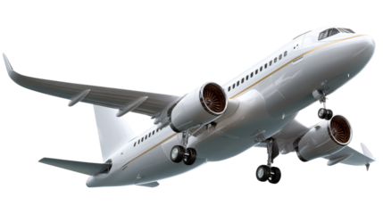 Soaring Passenger Jet: A modern passenger jet takes flight, its sleek fuselage gleaming against the sky, embodying the essence of travel and technological marvel.