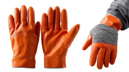 Orange Protective Gloves: Durable and vibrant orange work gloves provide essential hand protection in various work settings, showcasing the importance of safety equipment for manual labor tasks.