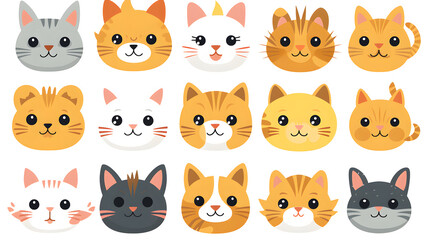 Fototapeta premium Collection of Cute Cartoon Cat Emoticons with Different Expressions for Animal Lovers
