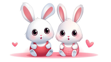 Adorable Rabbit Couple Holding Hearts: Romantic Animal Illustration for Valentine's Day