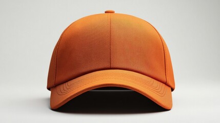 Orange fashion cap, blank front, minimalist isolated white background 