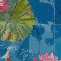 Various oil paintings, flowers, roses, peonies, birds, marine creatures, tropical leaves, butterflies