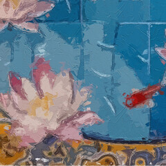 Naklejka premium Various oil paintings, flowers, roses, peonies, birds, marine creatures, tropical leaves, butterflies