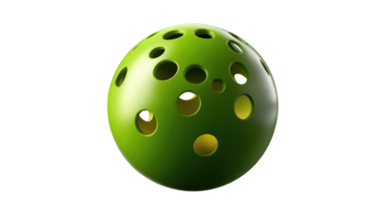 Pickleball Perfection: A close-up shot of a vibrant green pickleball, the ball showcases the distinctive perforations that define it and make it an exciting game