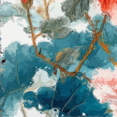 Various oil paintings, flowers, roses, peonies, birds, marine creatures, tropical leaves, butterflies