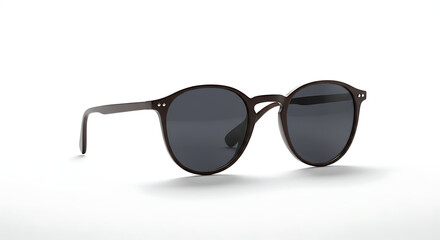 One pair of round sunglasses, casting soft shadow, isolated