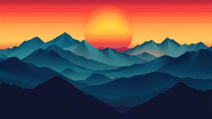 Vibrant sunset over a majestic mountain range