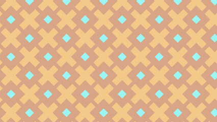 A seamless geometric pattern of Golden Beige crosses and cyan diamonds, creating a soothing, modern aesthetic with a balanced symmetry.