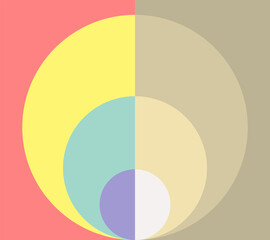 Circle geometric art using four soft color gradients and four contrasting color gradients can be eye-catching and visually striking. It can be used for backgrounds, wallpapers, sculptures, and more.