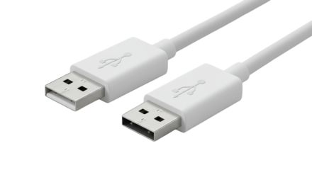 White USB cable pair on black backdrop