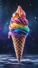 Colorful ice cream cone with sprinkles dessert food sweet treat delicious cone