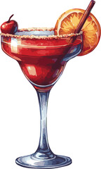 Vector watercollor painted illustration of a summer cocktail with fruits