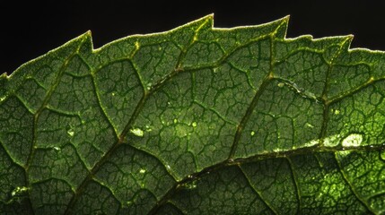 Fototapeta premium Intricate details of a vibrant green leaf structure under macro perspective