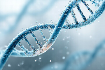 3D DNA Helix with Water Molecules – Biotechnology and Genetic Science Concept