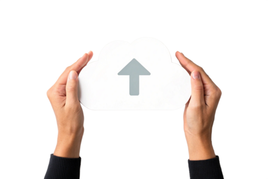 Hands Holding Upward Arrow Cloud Icon Upload Concept