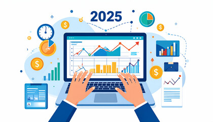 2025 financial data analysis on laptop