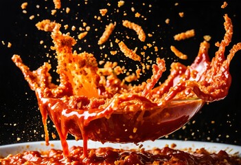 A bowl of ketchup with a red spatula in it.