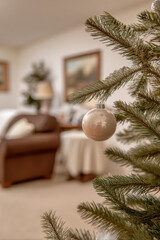 beautifully decorated christmas tree with soft warm lights illuminating room