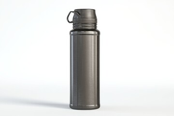 Sleek dark-grey metal water bottle with a carrying handle. Perfect for hydration on the go!