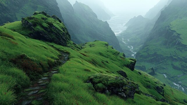 Misty mountain hiking trail