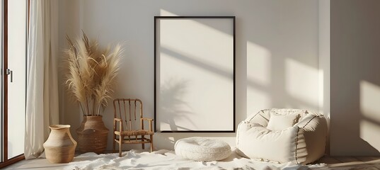  Simple Poster Mockup: Black Frame, White Wall