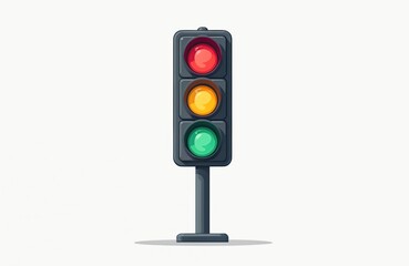 Illustration of traffic light in flat design style. Red yellow green lights on white background. Road safety concept for driving, urban, pedestrian, transportation. Stoplight signal for direction,