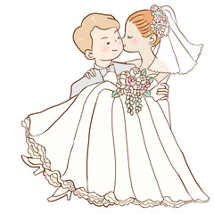 お姫様抱っこで結婚式をする新郎新婦