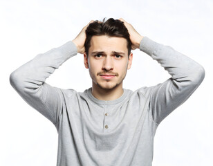 Fototapeta premium Man Feels Stress, Anxiety, Worry