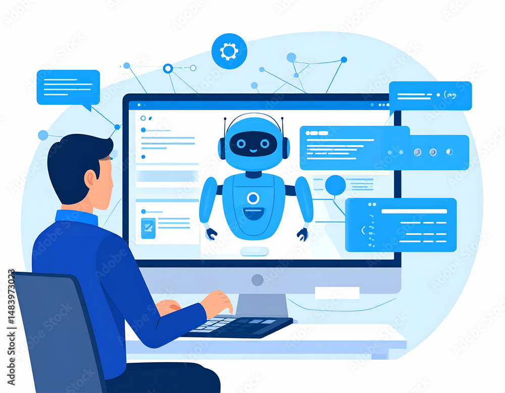 Poster person develops ai chatbot interface on computer