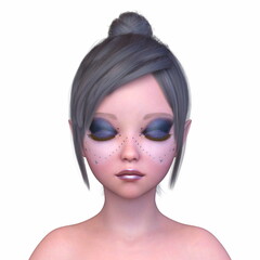 女性の顔アップ　3DCGレンダリング