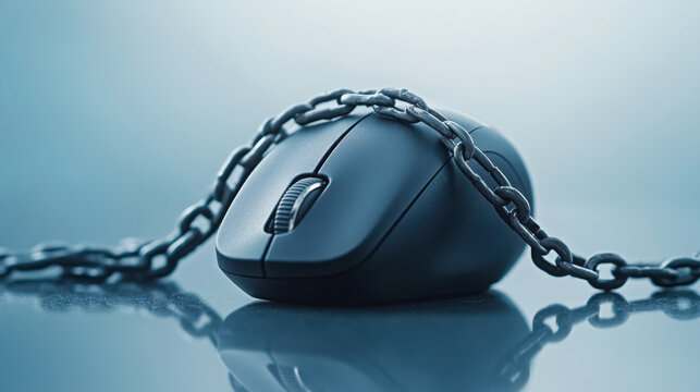 Symbolic representation of network security threats with computer mouse and chains