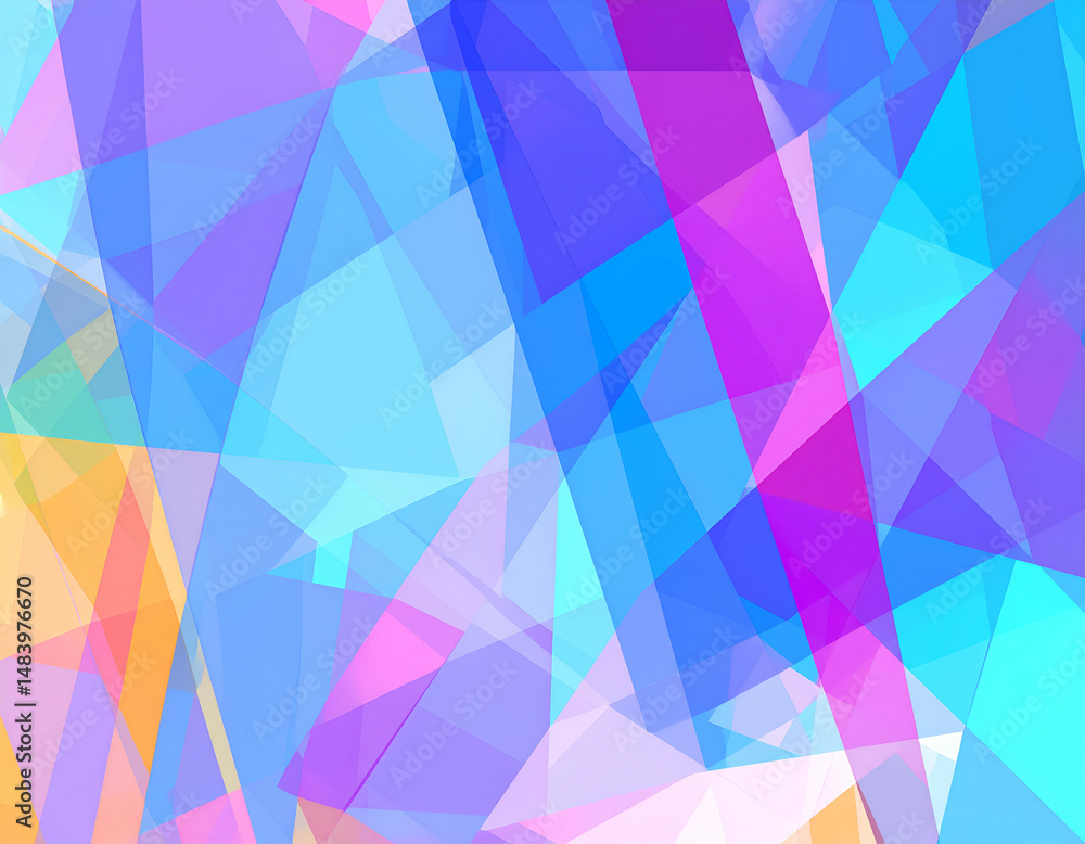 Poster abstract pastel geometric shapes overlap, creating vibrant, translucent layers and a dynamic composi
