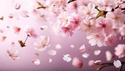 pink cherry blossom in spring falling flowers