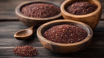 Red Quinoa Grains in Wooden Bowls Rustic Still Life