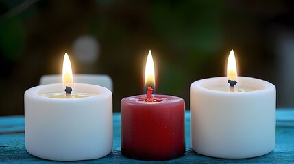 Three Burning Candles, White and Red Candlelight Scene