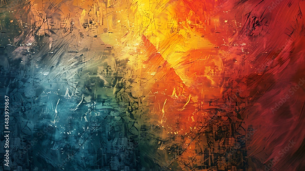 Poster abstract colorful digital background with dynamic brush strokes