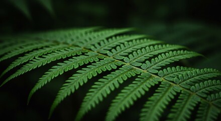 Close up of a vibrant green fern frond displaying intricate details in nature