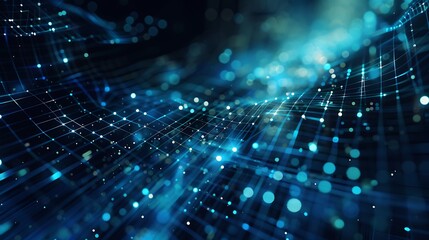 Abstract Digital Network Structure With Blue Light Data Flow In Futuristic Design