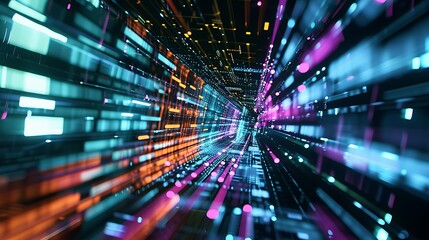 Abstract Digital Tunnel Of Light With Neon Colors and Geometric Structure