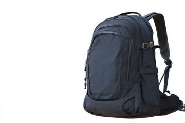 Dark-colored backpack isolated on white background. Ideal for travel or everyday use.